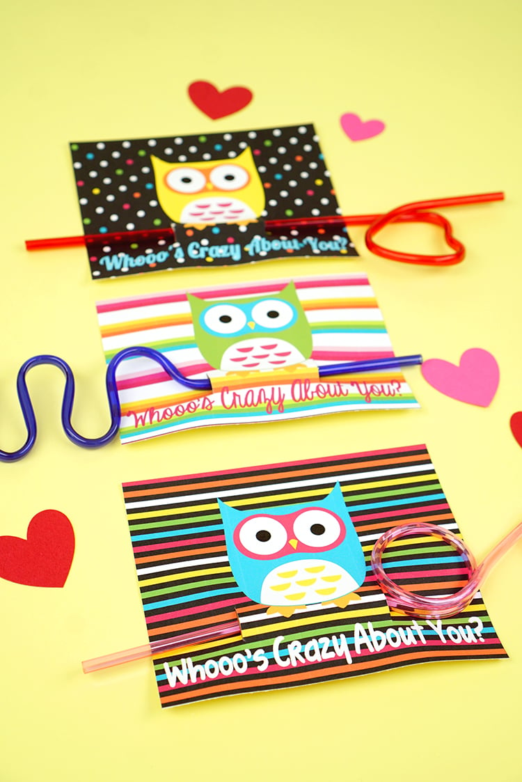 Owl + Crazy Straw Valentines Cards - Happiness is Homemade