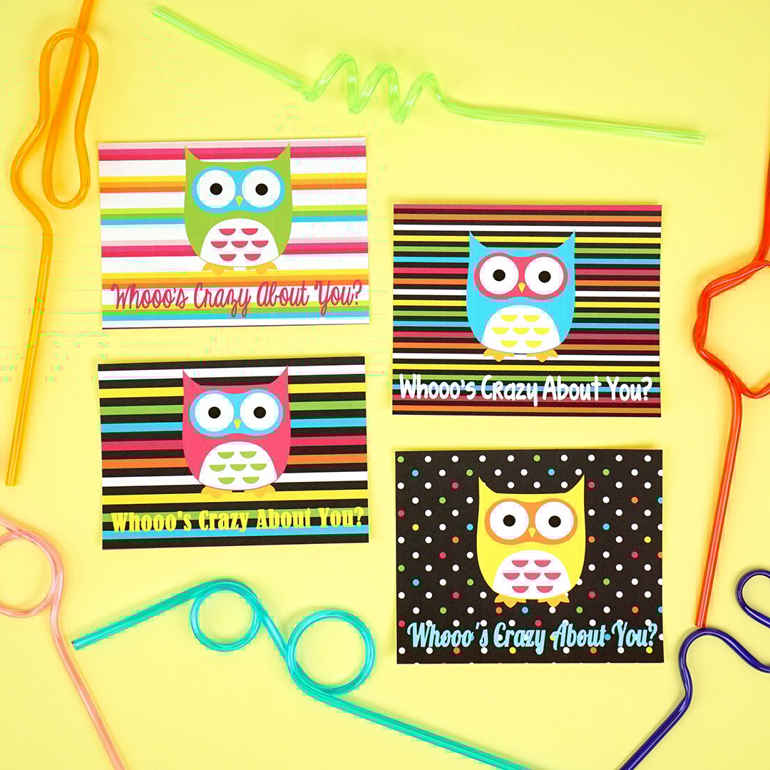 printable valentines owl cards with crazy straws