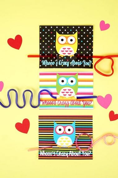 owl printable valentine cards with crazy straws