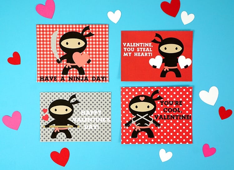 free printable valentines cards for boys, ninja themed