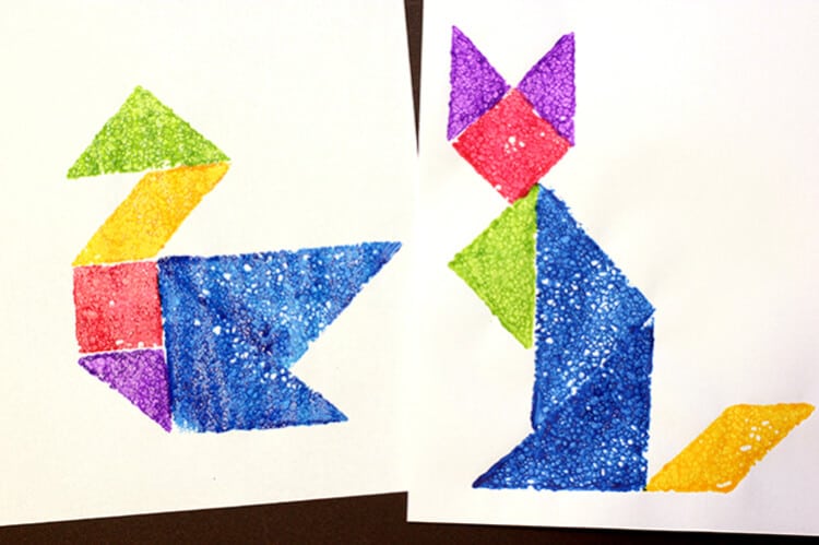 kids art activity tangram sponge stamped art slider