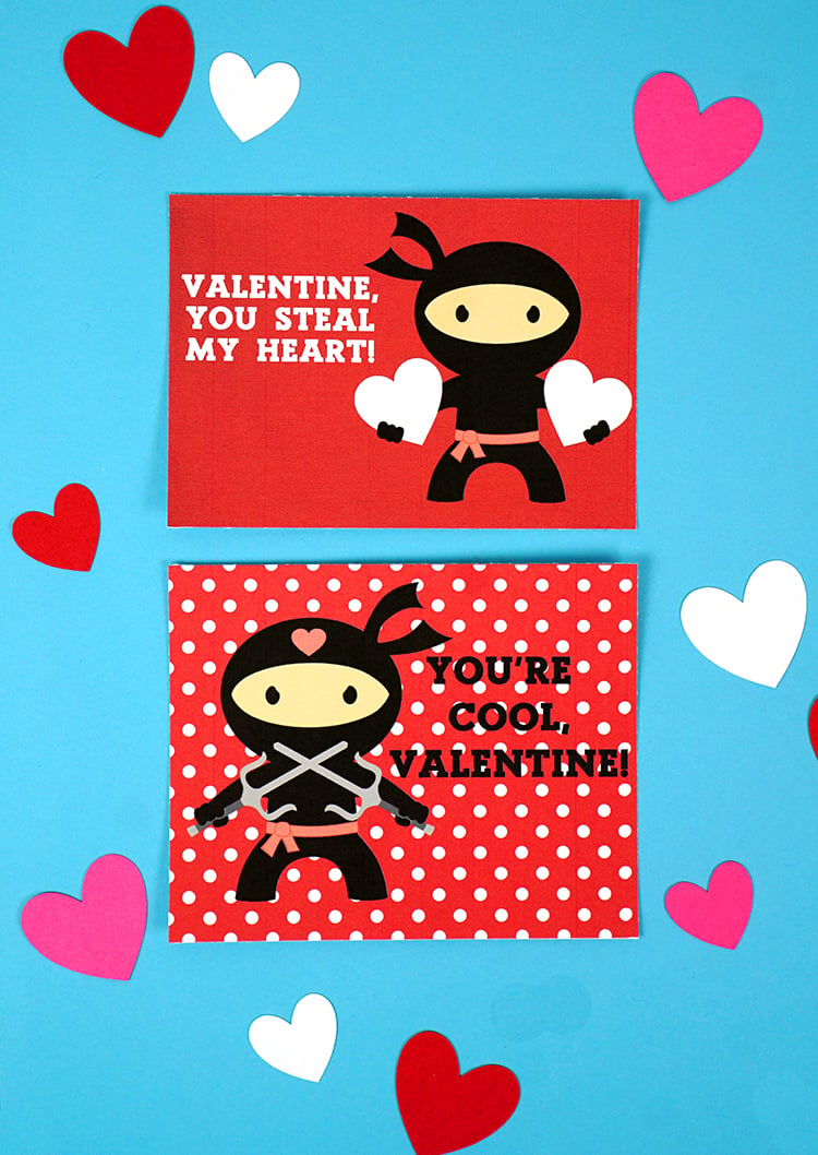 printable ninja valentine day card set