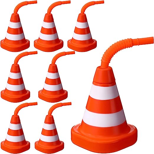 traffic cone drink cups with straws 