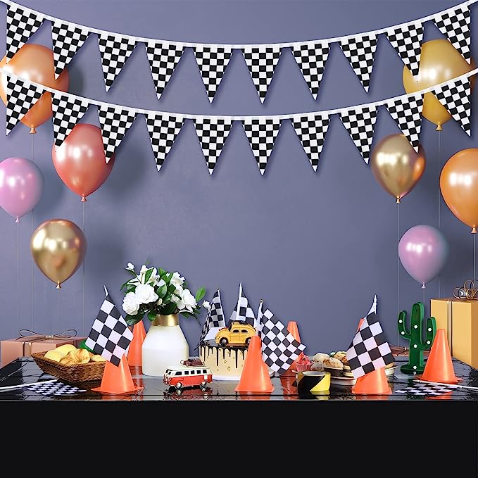 racing themed birthday party set up