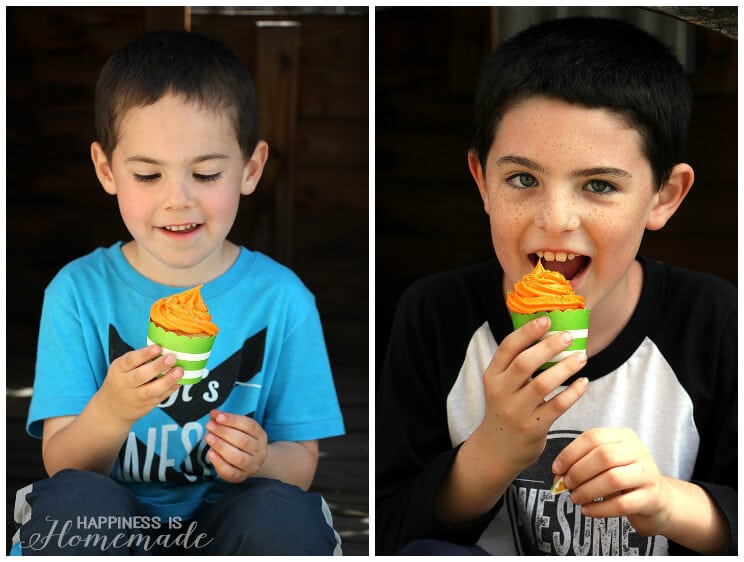 Eating Messy Orange and Lime Green Cupcakes