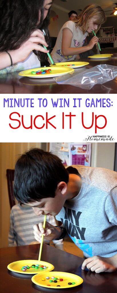Minute to Win It Games: Suck It Up being played by kids