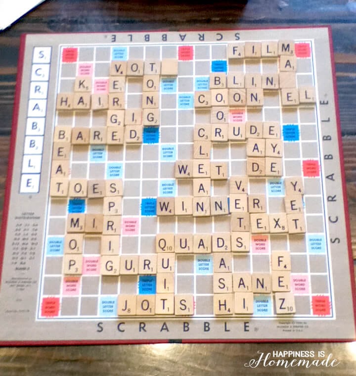 scrabble board with tiles played