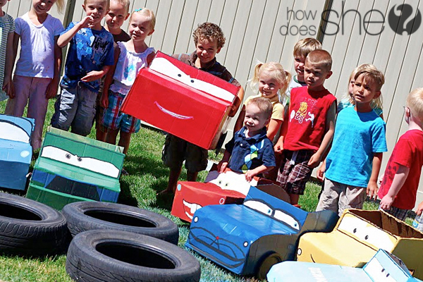 kids playing Cars relay race game