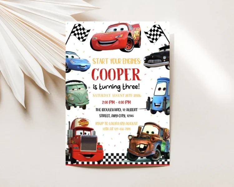 Cars themed party invitations