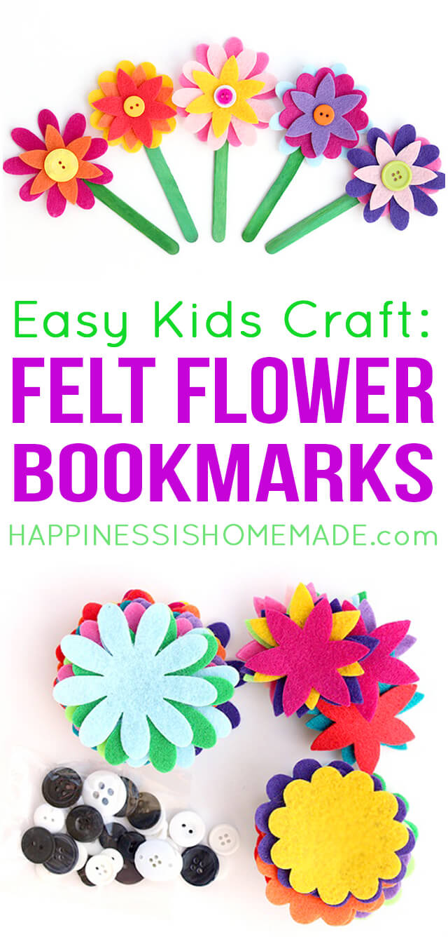 These felt flower bookmarks are the cutest! Plus, they're super quick and easy to make, so they're the perfect craft for kids of all ages!