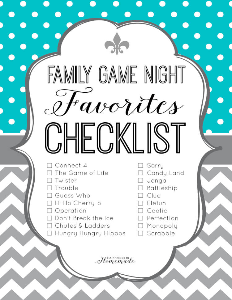 family game night favorites checklist printable