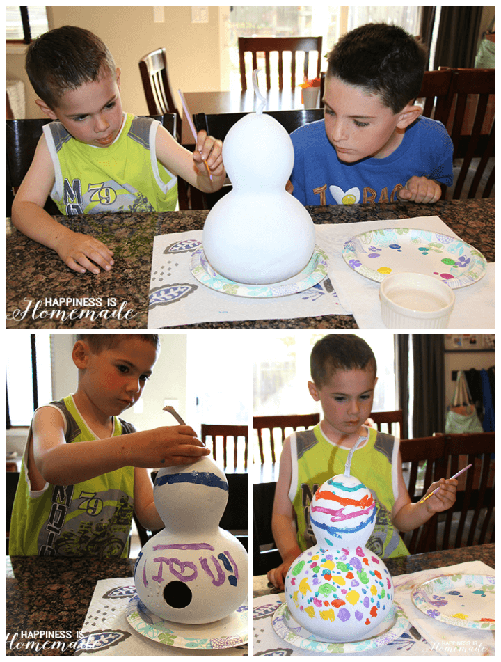 Kids Painting Gourd Birdhouses