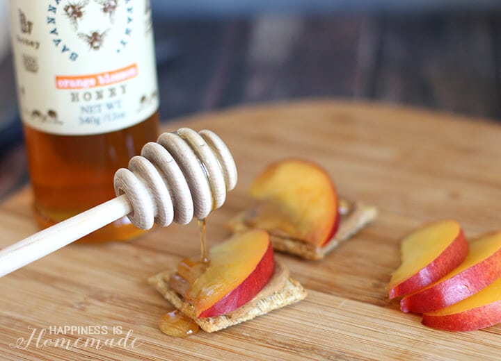 Honey Drizzled Nectarine and Almond Butter Triscuit Crackers