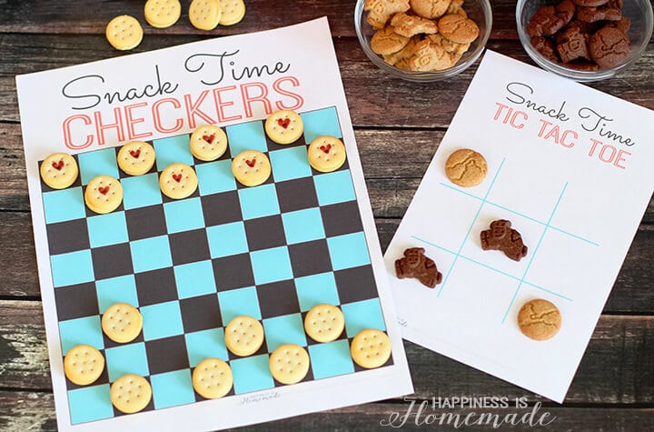 printable snack time board games with snack as game pieces
