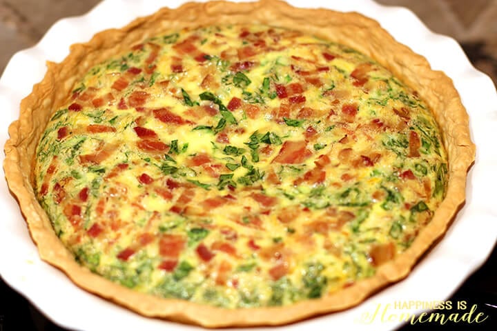 delicious breakfast quiche made from bacon cheddar and spinach