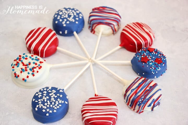 Patriotic Red White and Blue Oreo Pops