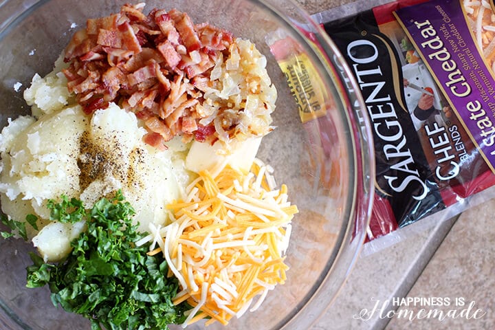 Twice Baked Potato Ingredients with Kale Bacon and Cheddar Cheese