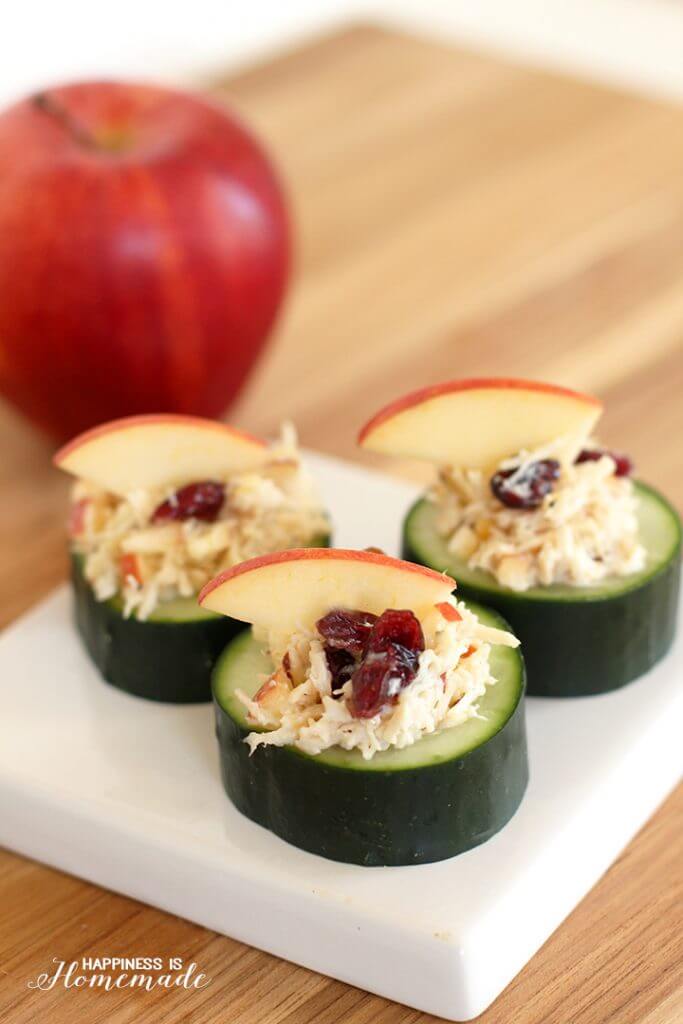 Cranberry Apple Almond Chicken Salad in Cucumber Cups