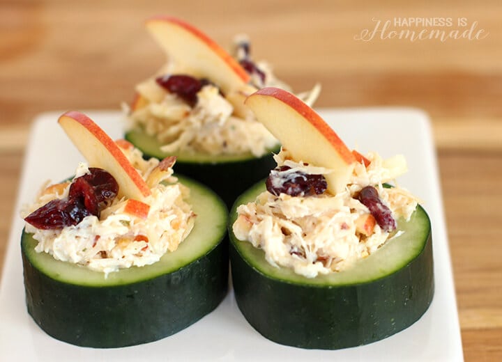 Cranberry Apple Chicken Salad in Cucumber Cups