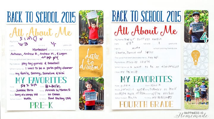 All About Me Back to School Scrapbook Layouts