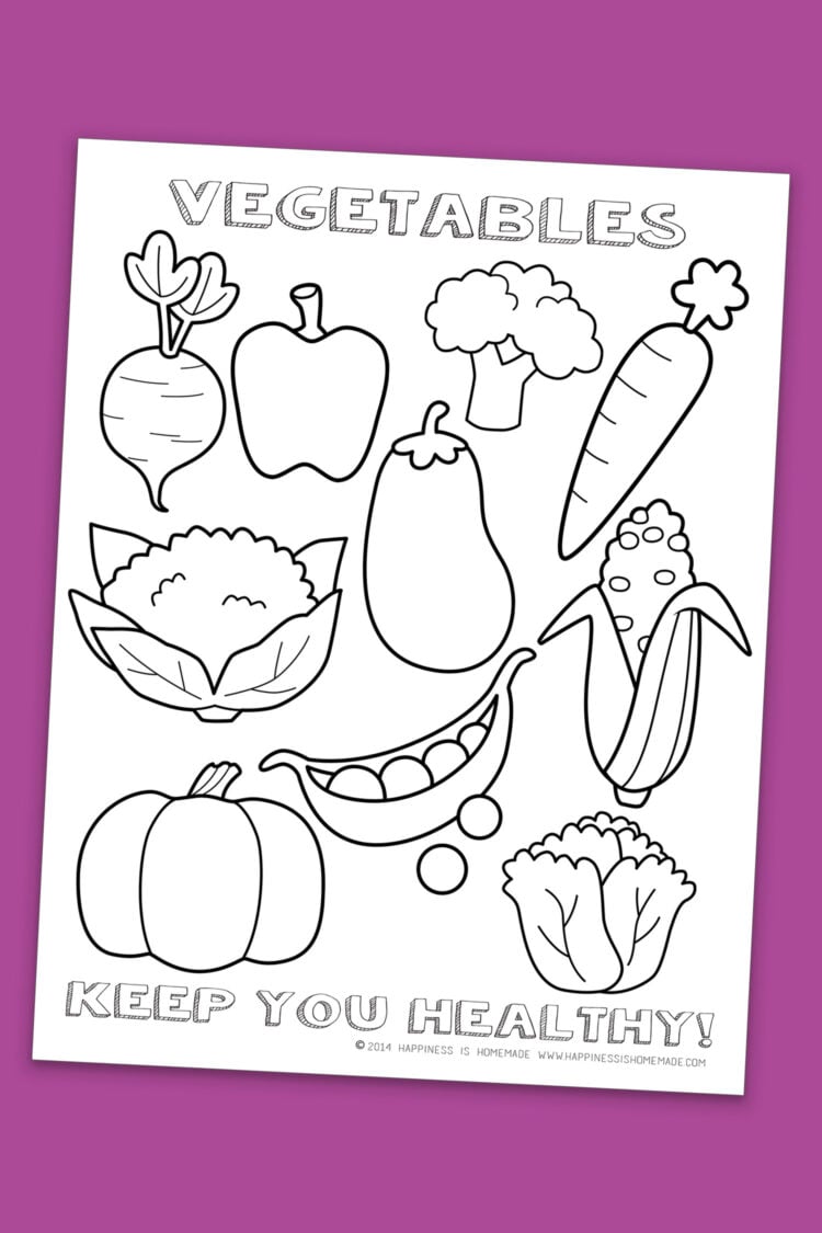 Healthy Vegetables printable coloring pages with many different varieties of vegetables