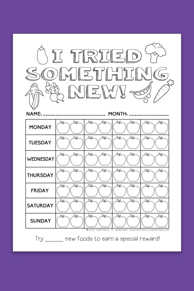 I Tried Something New printable coloring reward chart