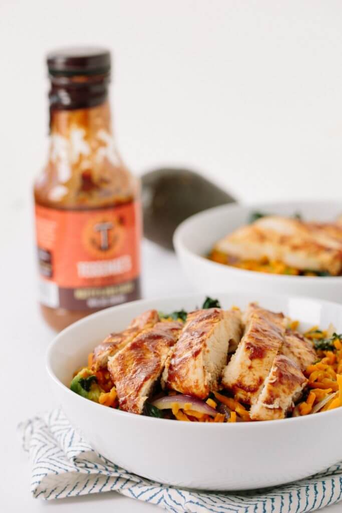 Kale & Sweet Potato Rice Bowl with BBQ Chicken