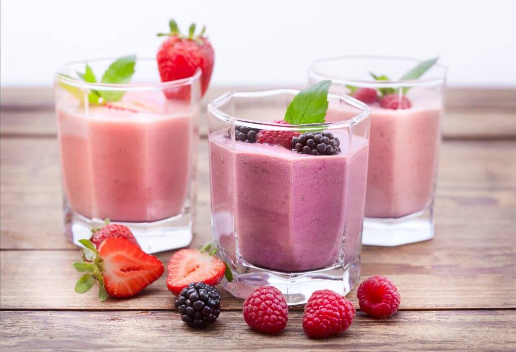 yummy berry protein shakes in glasses