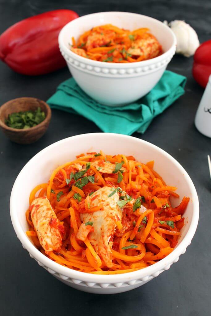 Red Pepper and Butternut Squash Noodles with Chicken