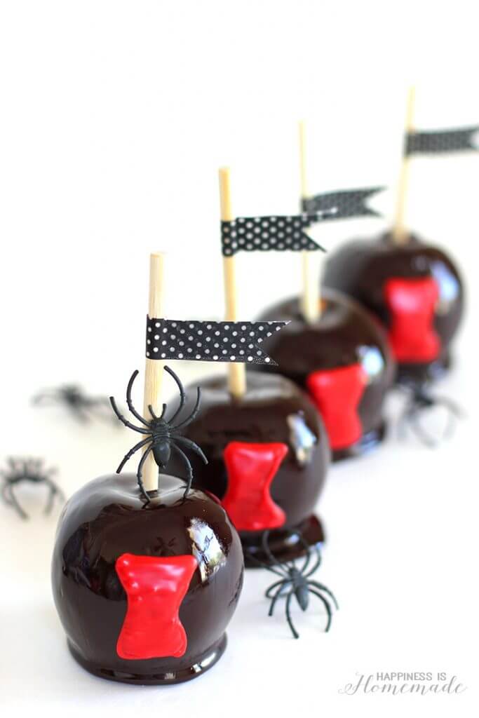 Black Widow Spider Candy Apples Halloween Treat Recipe