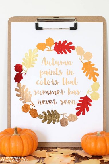 minc foil autumn print and pumpkin decorations