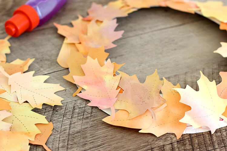 watercolor easy fall wreath made from paper leaves