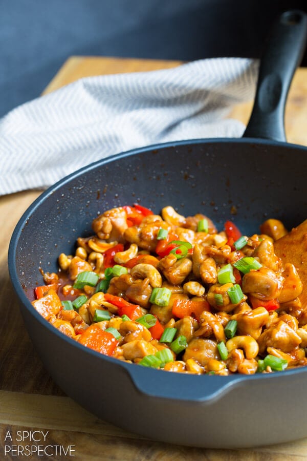 paleo cashew chicken in frying pan