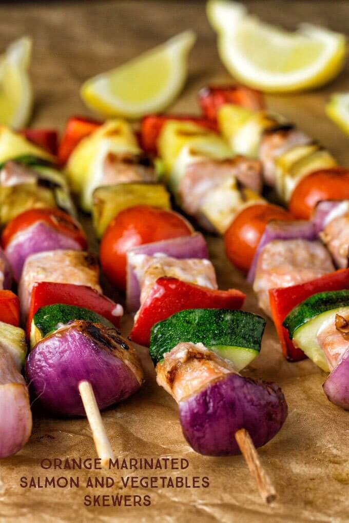 salmon vegetable skewers kabobs