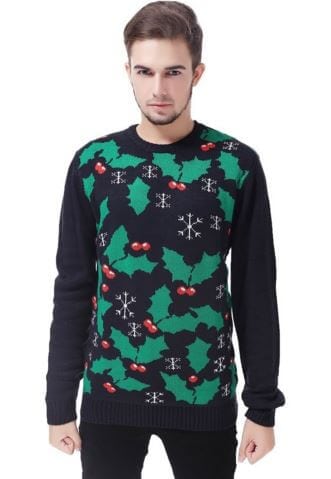 ugly holly christmas sweater worn by male