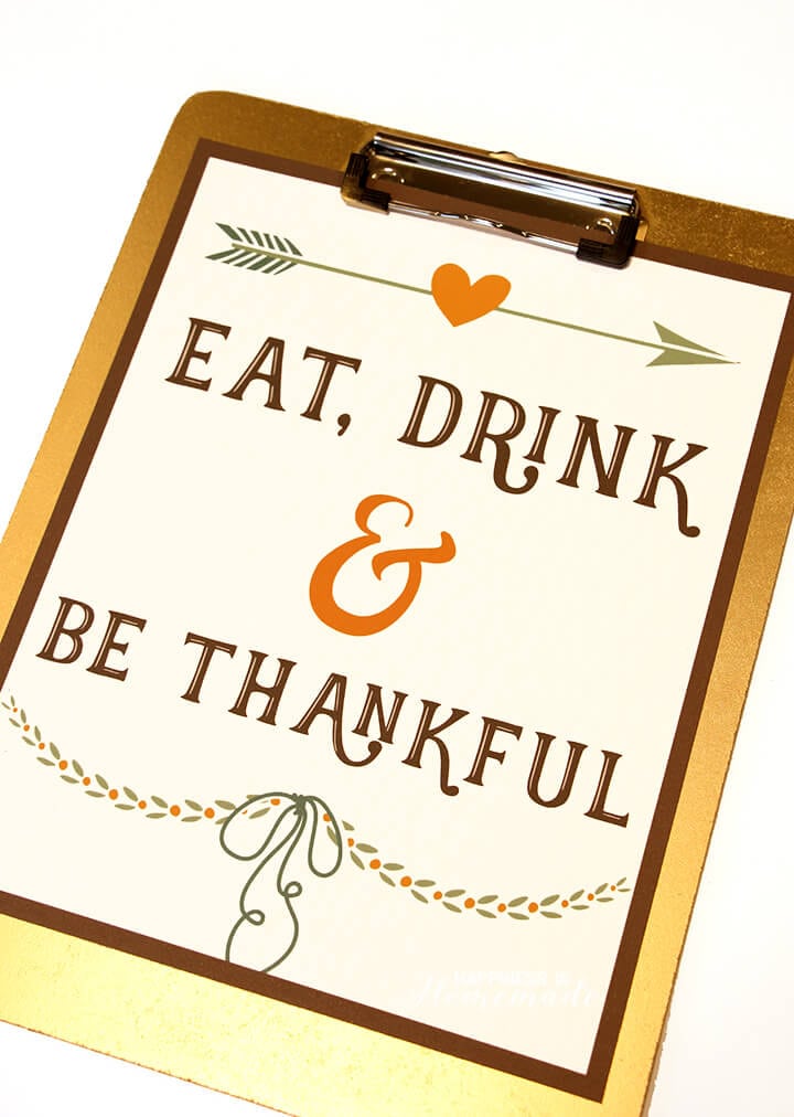 Eat Drink and Be Thankful Thanksgiving Gratitude Printable