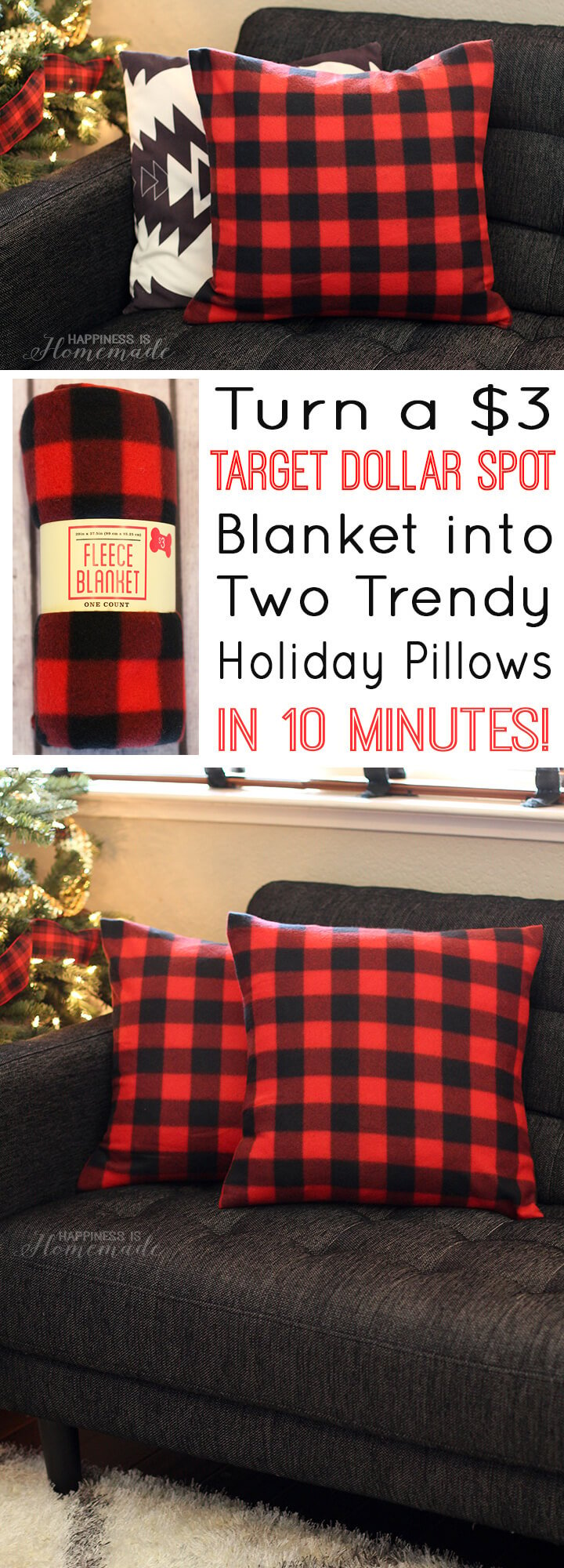 Turn a Three Dollar Target Blanket into Festive Holiday Pillows