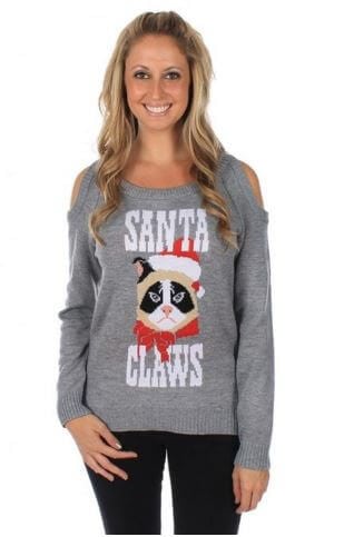 santa claws grumpy cat sweater