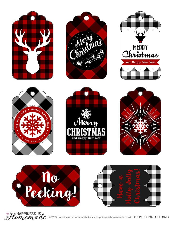 These free printable buffalo check plaid gift tags are perfect for the Christmas holiday season! via Happiness is Homemade