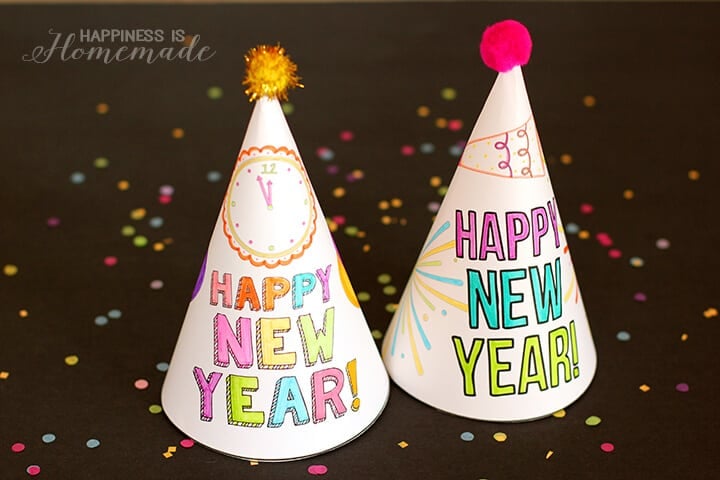 Printable New Years Eve Coloring Hats for Kids