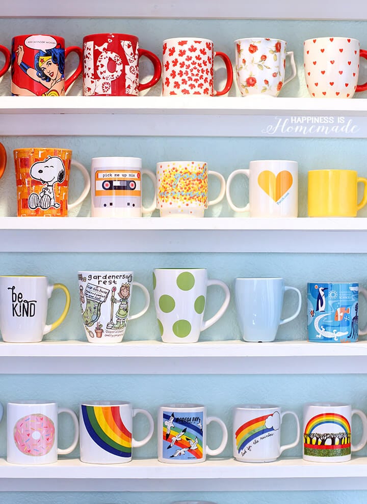 DIY Mug Collection Display Shelves - Happiness is Homemade