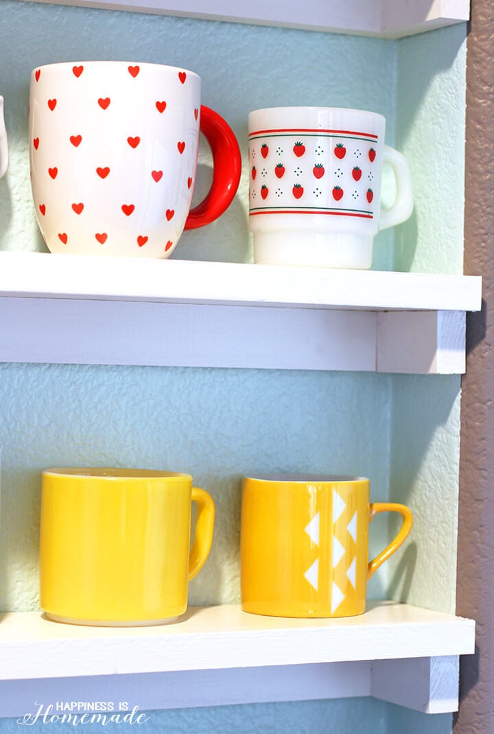 shelves full of colorful mugs