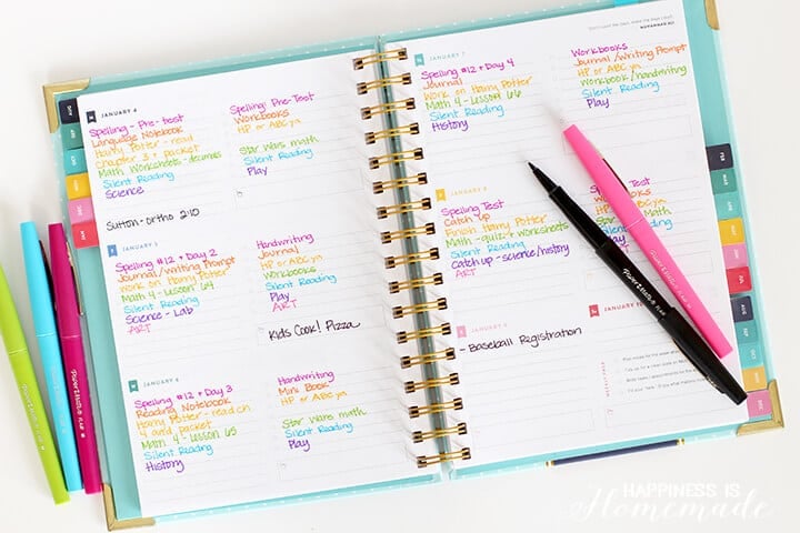My Homeschool Planner - Emily Ley Weekly Planner and Color Coded PaperMate Flair Pens