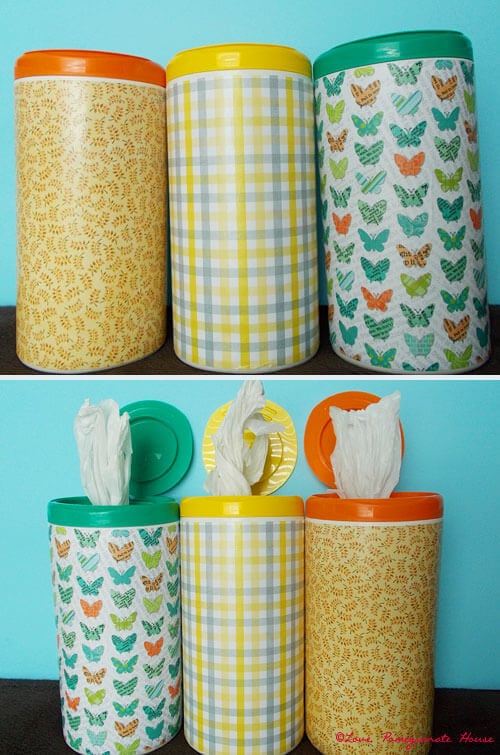 Recycled Plastic Bag Storage from a Wipes Container