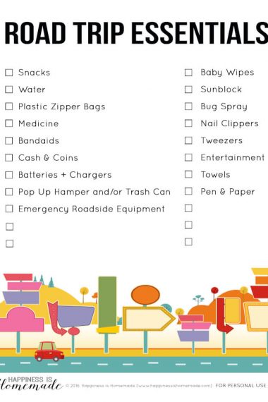 road trip essential checklist printable