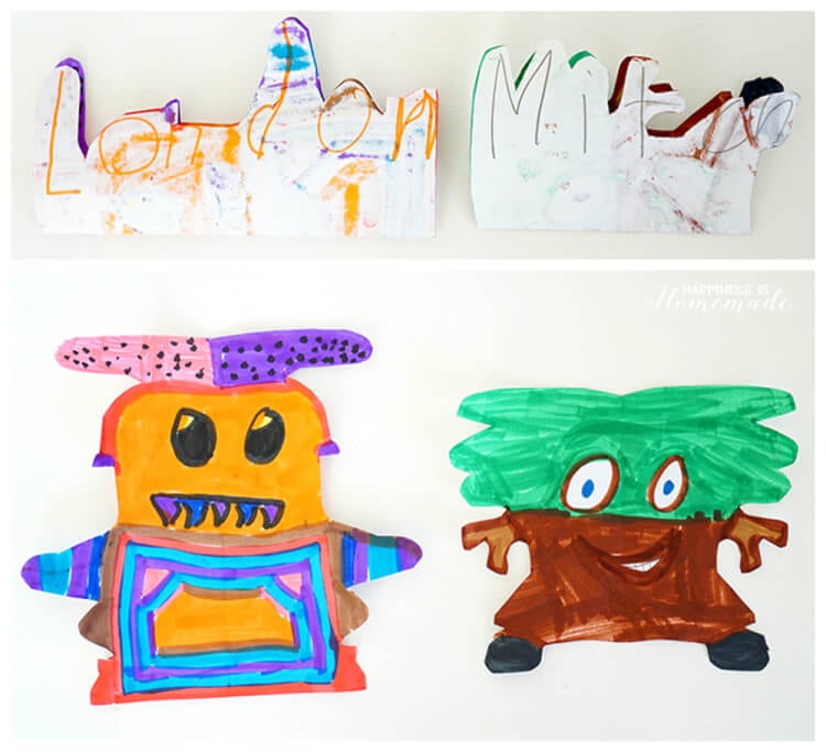 Art for Kids - Making Alien Creature Monsters from Student Names