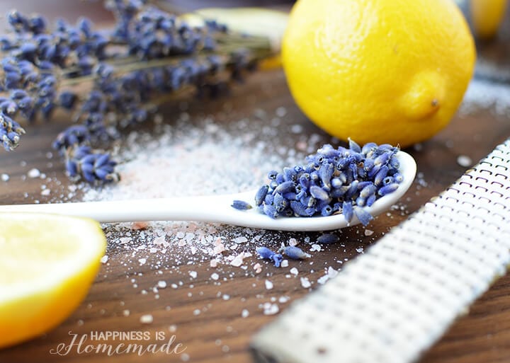 supplies for making lemon lavender salt soak
