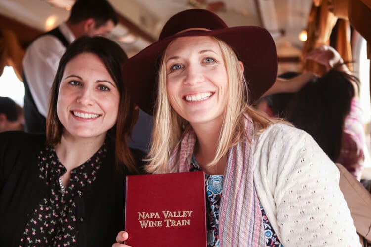 ladies enjoying wine train castle tour in napa valley