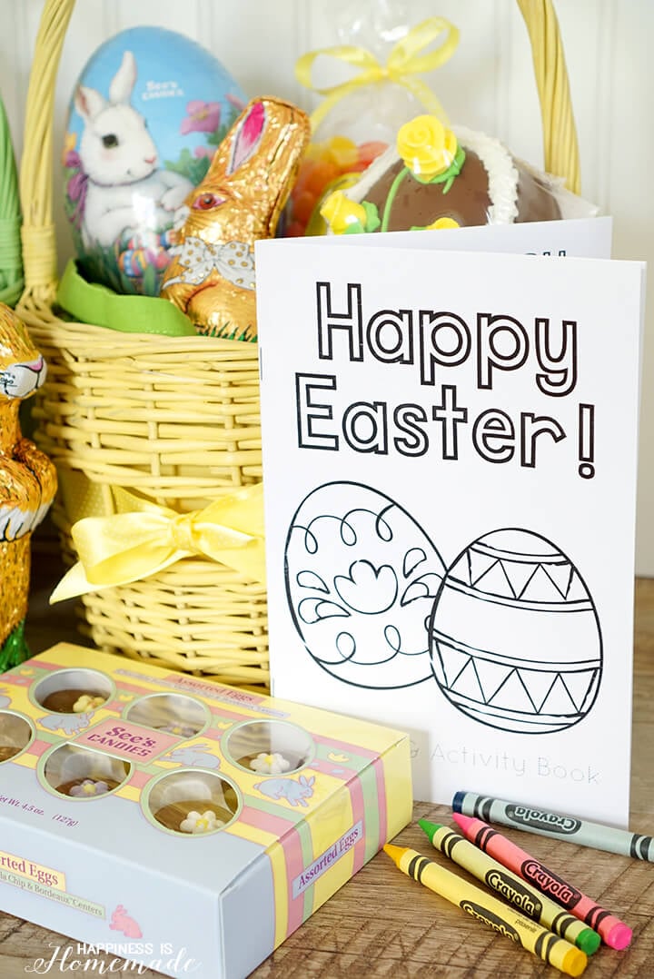 Easter Basket with See's Candy and Printable Coloring Books