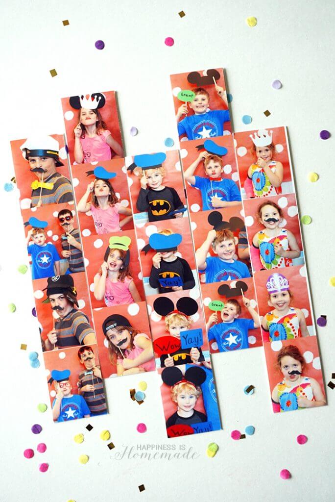 Disney photo booth strips of kids dressed in funny photo props